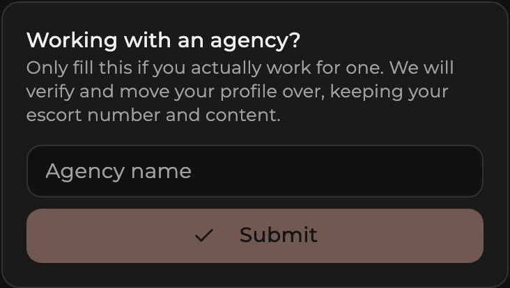 The Working with an agency? card with an Agency name field and a Submit button.