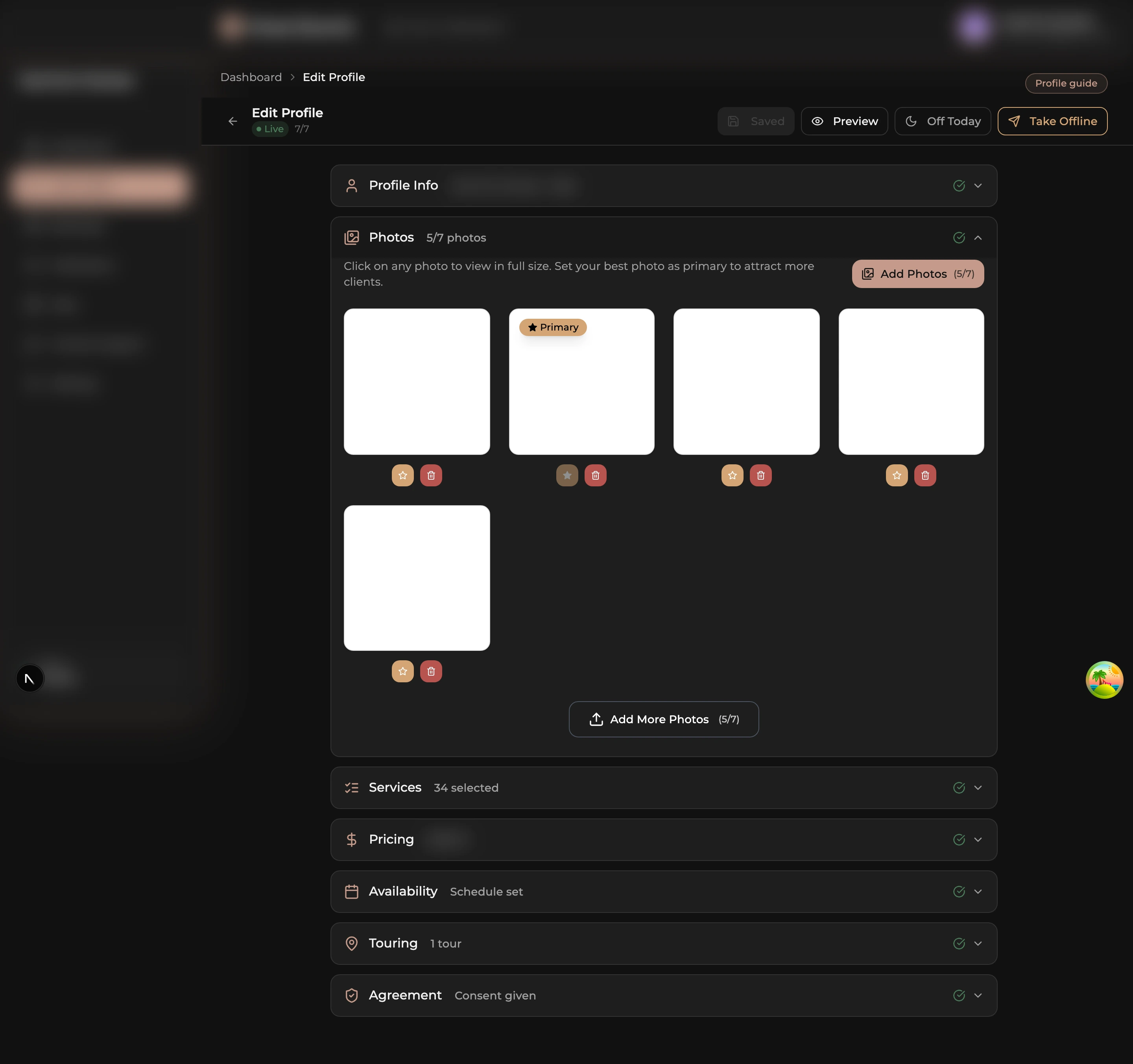 Photos section expanded with the photo grid and Add Photos button